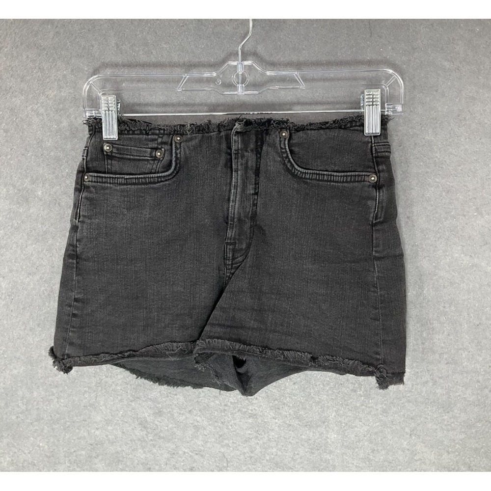 All Saints Woman Short Fit Fray Shorts W28 Pockets Raw Hem Black Zipper Closure